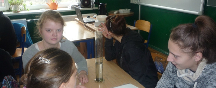 Powiększ obraz: Uczniowie podczas lekcji chemii